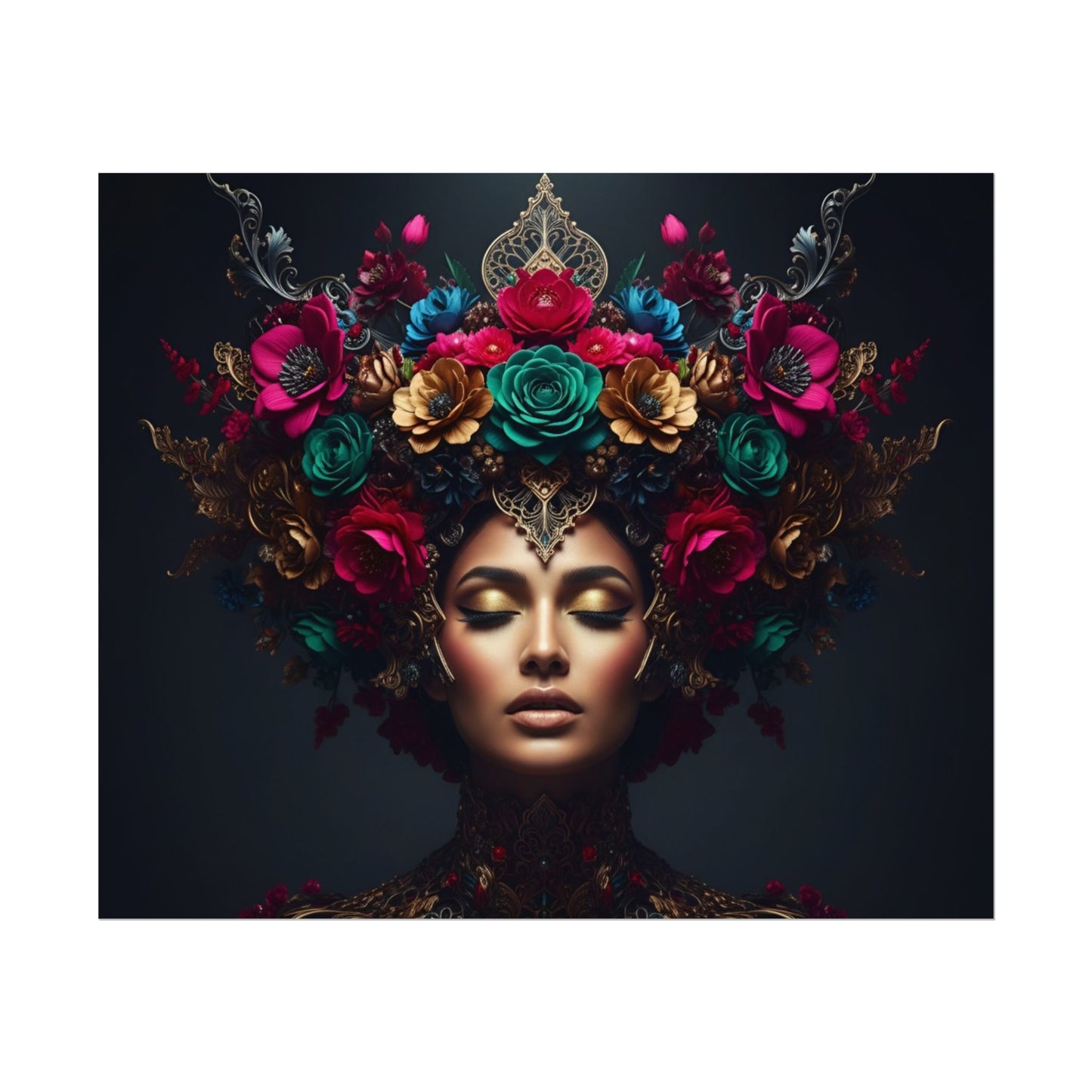 Floral Goddess Art Poster — Matte Textured Watercolor Wall Print