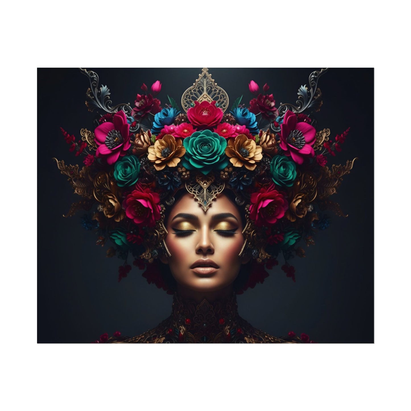 Floral Goddess Art Poster — Matte Textured Watercolor Wall Print